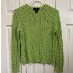Brooks Brothers vibrant green mercerized cotton cable knit sweater small